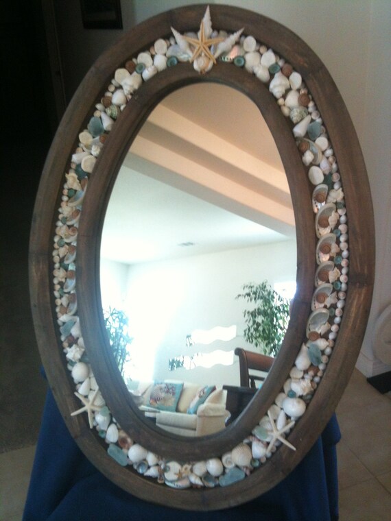 Mosaic Seashell Mirror Large Oval by CoastalPassion on Etsy