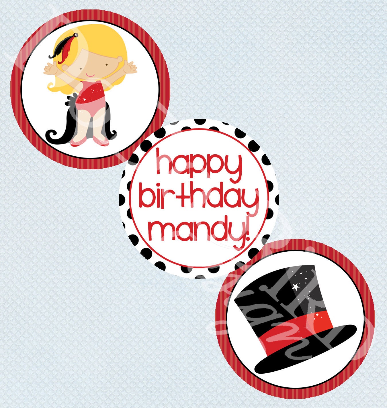 Magic Show Party Circles Cupcake Toppers Stickers Boy or Girl