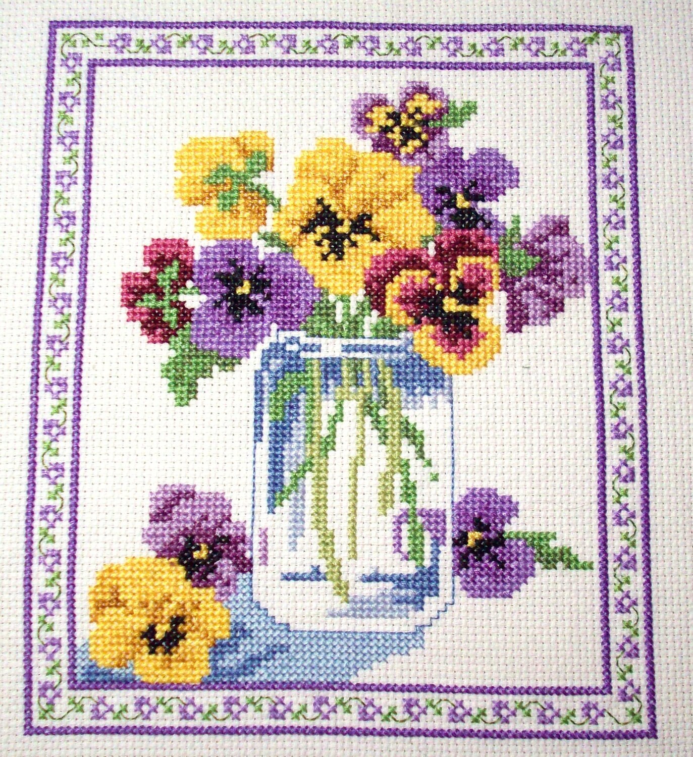 Mason Jar Bouquet Completed Cross Stitch Picture