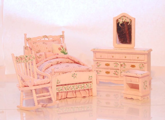 Items similar to VICTORIAN CHIC - PINK Dollhouse Miniature Twin Bedroom ...