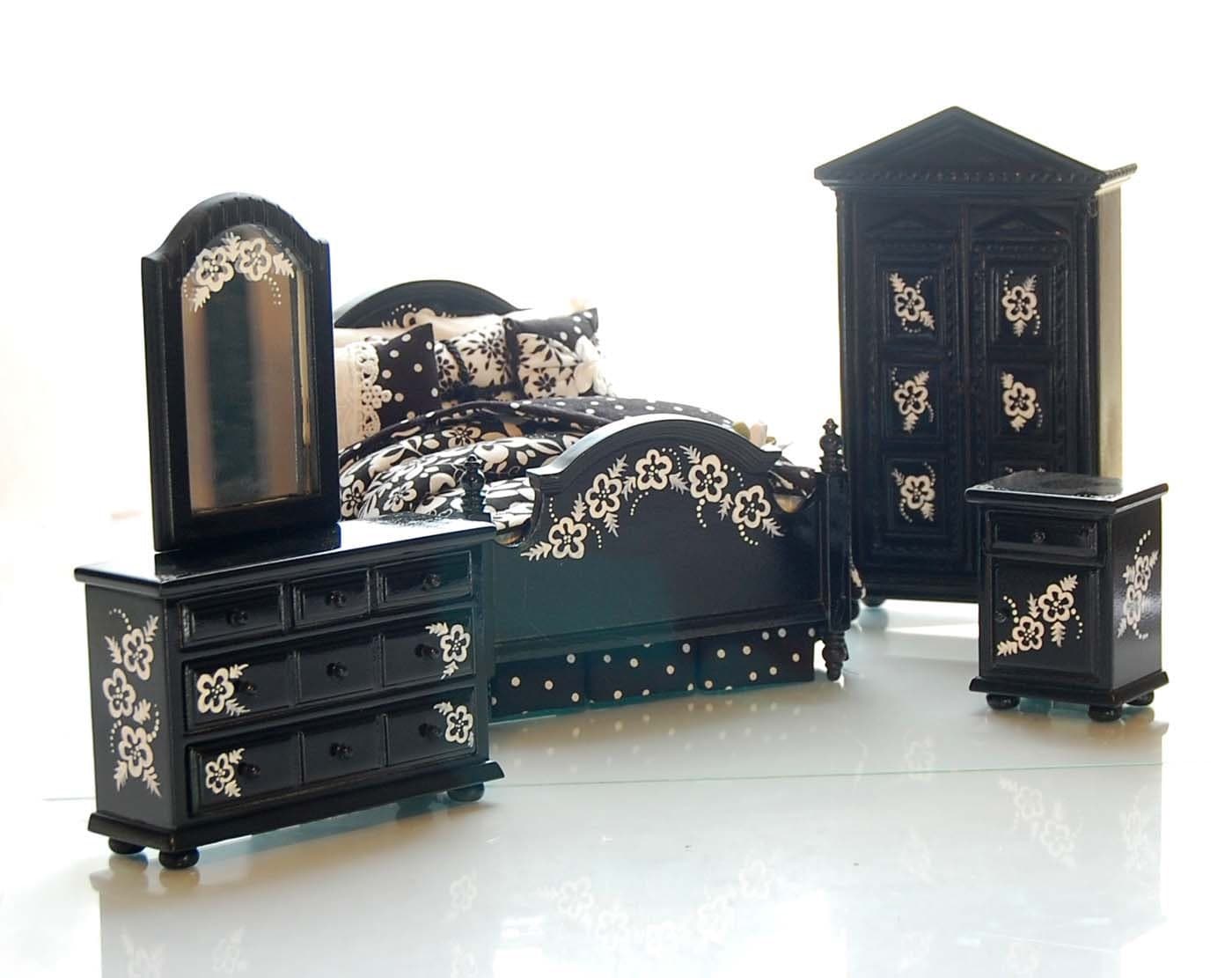 BLACK & WHITE Bold Dramatic HandPainted Dollhouse Miniature