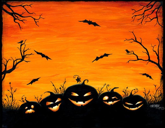 Items similar to Halloween art, "Watchers in the Woods" pumpkin digital 