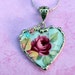 Broken China Jewelry, Heart Pendant Necklace, Allyn Nelson, Chintz China, Aqua and Pink China, without Chain