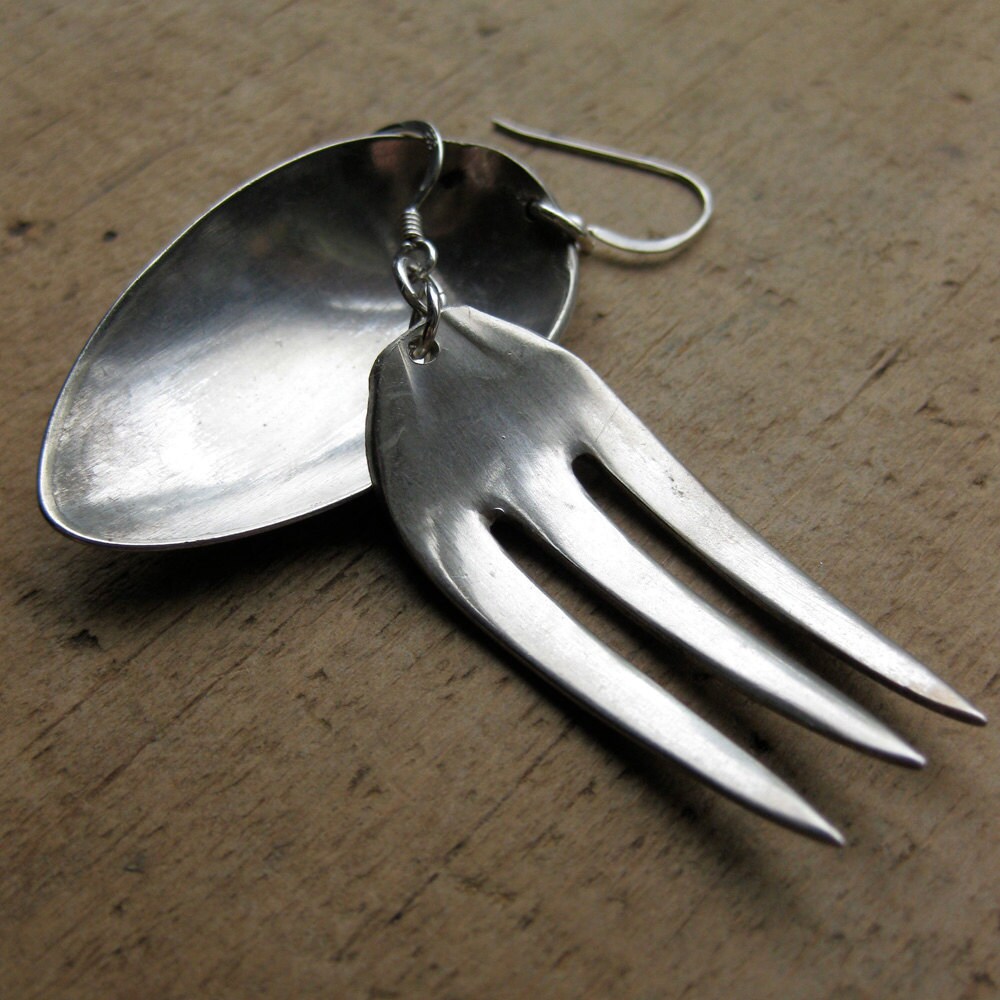 recycled silverware SPOON and FORK earrings
