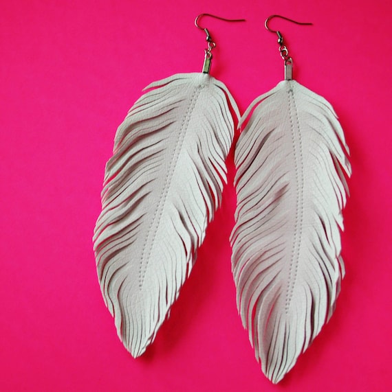 Dove Faux Leather Feather Earrings White Feather White