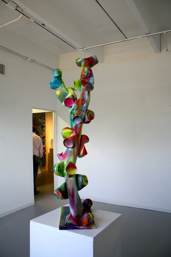 ORIGINAL pop art sculpture wood tree spray by ChrisRiggsArtGallery