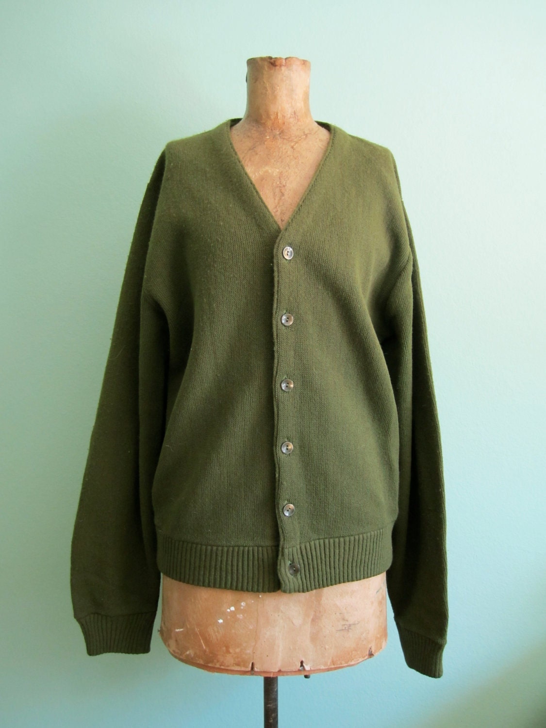 grandpa cardigan/ army green sweater/ vintage green cardigan