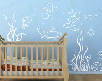 Fish Under the sea Wall Decals Underwater Ocean Decal Nursery Baby Boys Girls Kids Room Decor Wall Art Large Stickers Murals Removable Vinyl