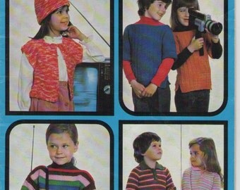 ON SALE - Patons Totem Children's Knitting Pattern No 505 for Jumpers, Tabard, Jacket, Overstyle, Shirt and Hat - Vintage 1970's