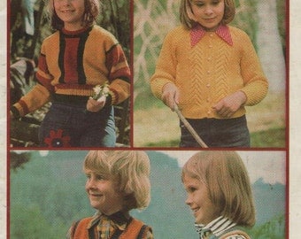 ON SALE - OutDoor Kids in Totem Childrens Knitting Pattern No 403 for Jumpers Vests and Cardigan - Vintage 1970's