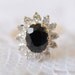 1980s vintage / 9k gold Sapphire and Diamond cluster ring // ENGAGEMENT