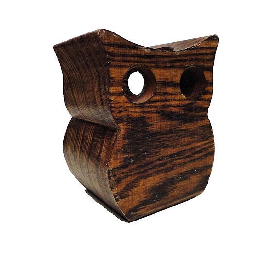 Vintage Owl Candle Holder Wooden Tea Light by AGoGoVintage