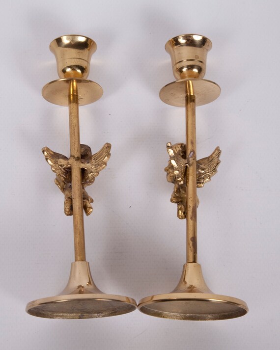 Vintage Brass Cherub Candlesticks India Angels Candle Holder