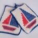 Vintage Nautical Potholder Nautical Sail Boats Pot Holders Red White Blue
