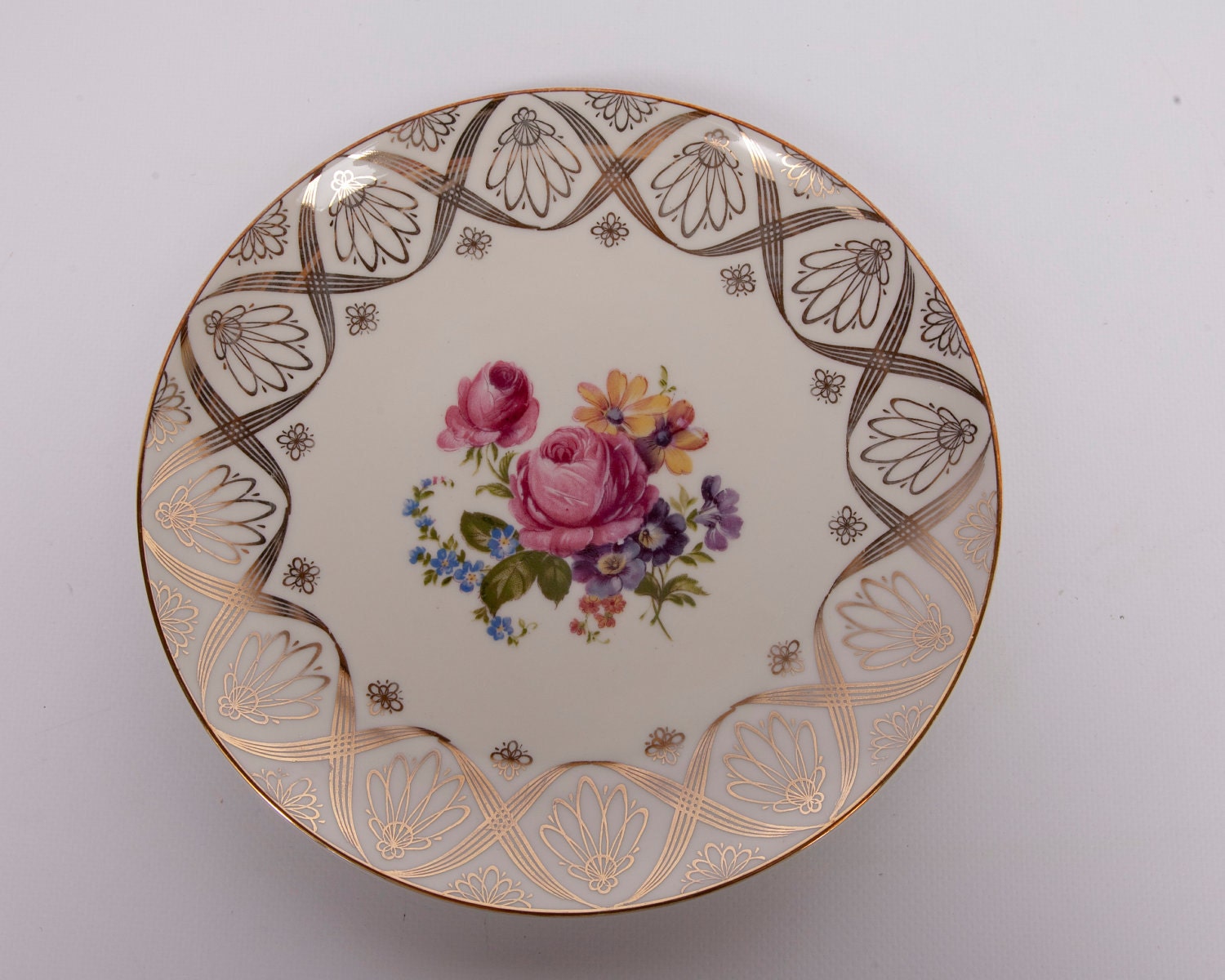 Alka Bavaria Plate Gold Design Flowers Hand Painted