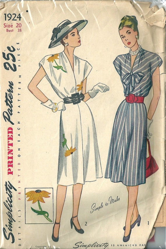 Simple 1940s vintage repro summer dress pattern