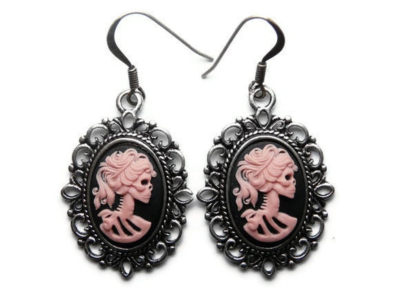 Lolita Skeleton Earrings Skull Cameos Gothic Lady by missbohemia