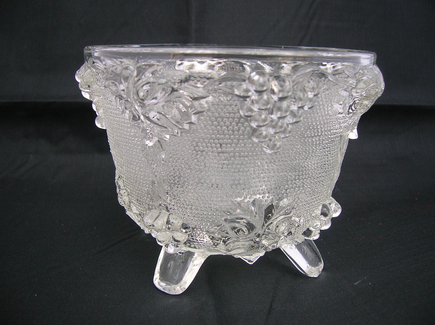 Footed Grape and Leaf Pattern Glass Dish Bowl Glass