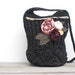Bags and Purses / Hip Bag / rustic roses / upcycled black crocheted bag / shabby chic handmade roses on Etsy