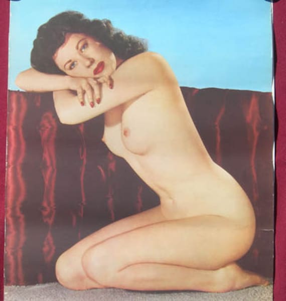 Large 1940S Nude Pinup Photograph Of Brunette Leaning On-2471