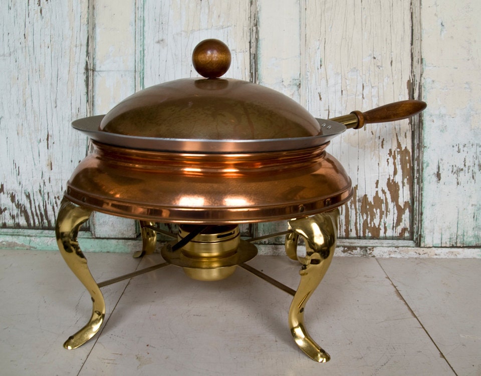 Vintage Copper and Brass Chafing Dish Retro Kitchen Vintage