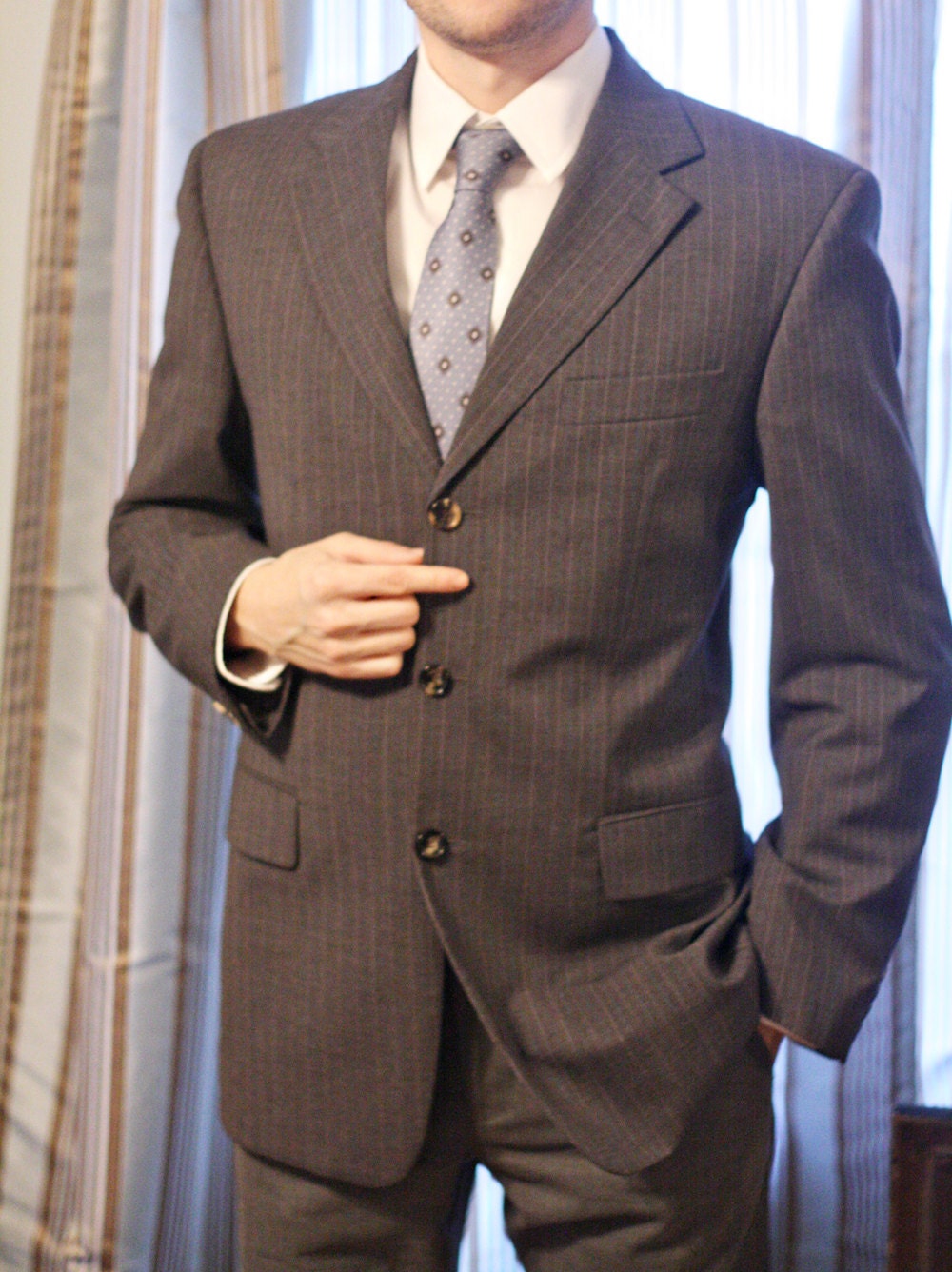 Mens Hugo Boss 38R grey pinstripe suit jacket by HeyTilders