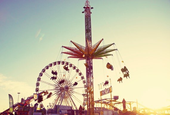 Fine Art Photography - retro fair carnival vintage ride yellow sky kids 8x10 original photo print wall art decor