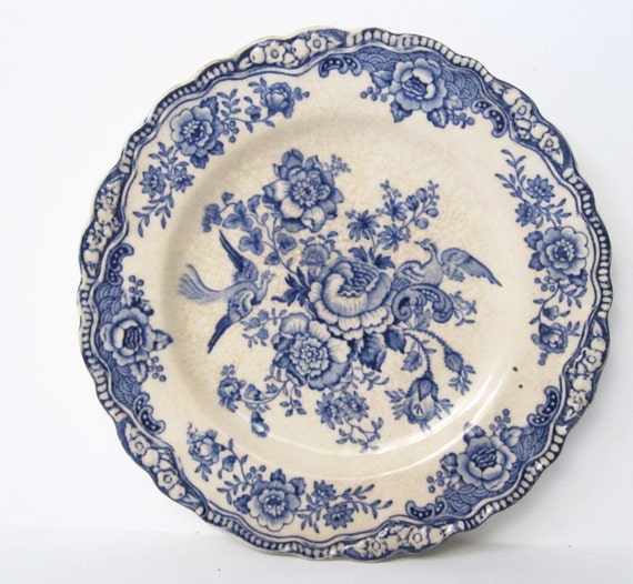 Vintage Blue Floral Plate with Birds Made in England