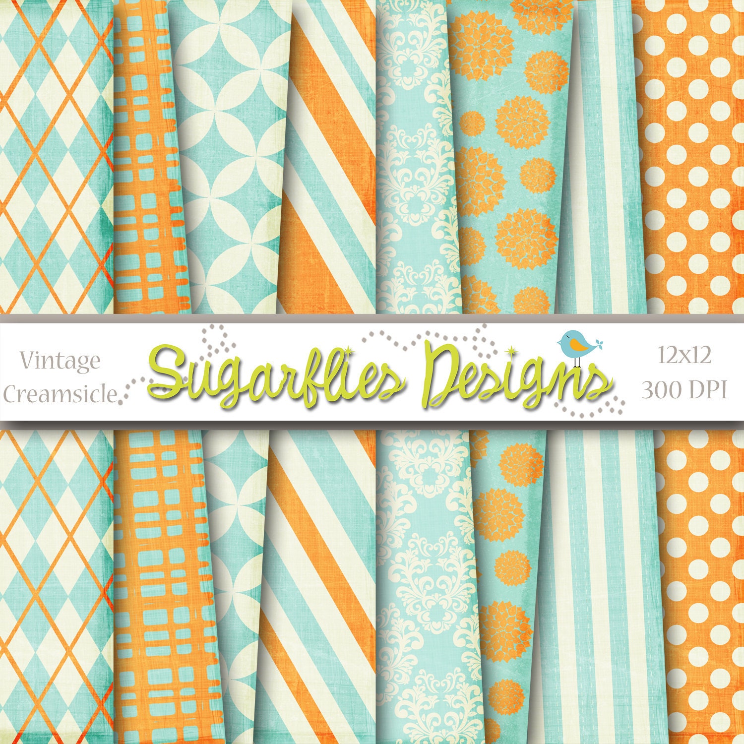 Digital Scrapbook Paper Packs VINTAGE CREAMSICLE