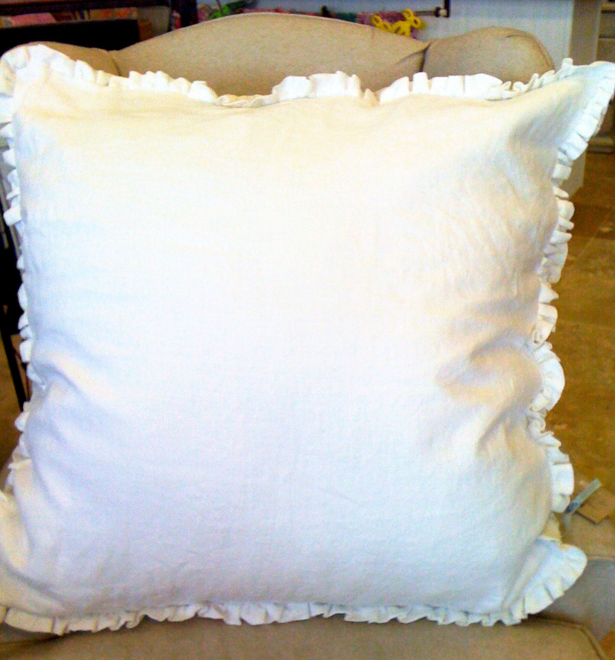 26x26 Boxed Cream Linen Euro Sham by ldlinens on Etsy