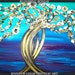Original Large Abstract Painting Modern Contemporary Asia Canvas Art 36x24 Blue White Gold BONSAI Tree Texture Oil J.LEIGH