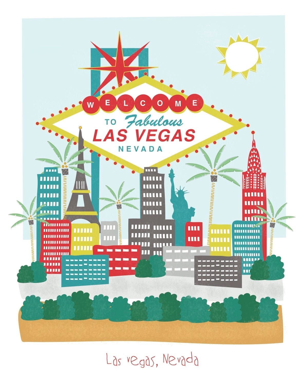 Las Vegas Nevada 8x10 city art illustration wall decor