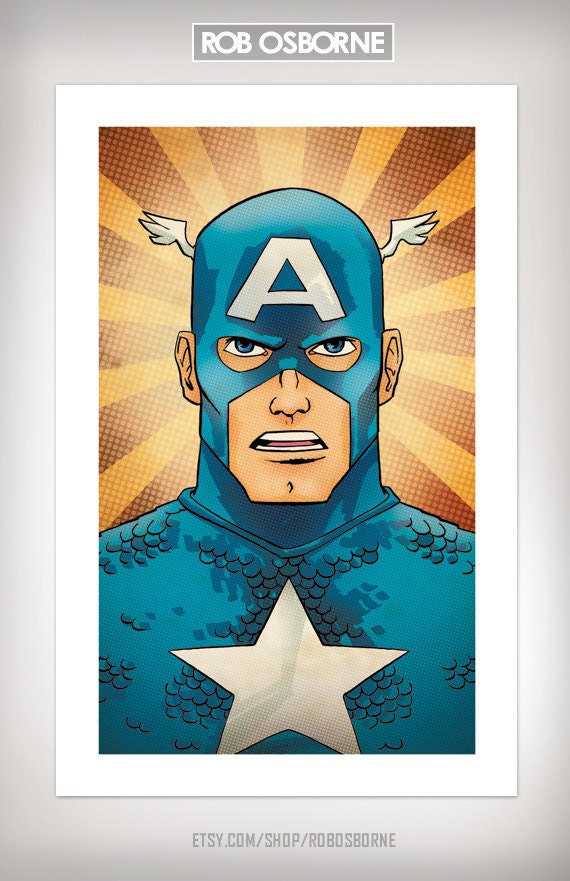 Items Similar To Avengers Captain America Comic Book Superhero Pop Art Print 11x17 By Rob