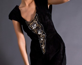 SALE 50% OFF 80s Vintage Suede Cut Out Dress