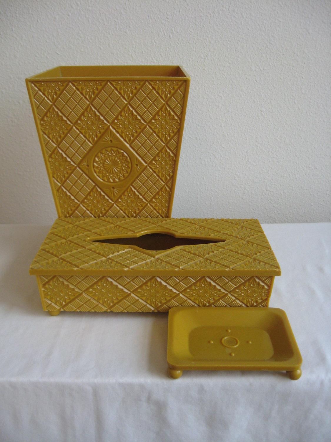 Mustard Yellow Bathroom Accessory Set by AtomicCityWhimsy on Etsy