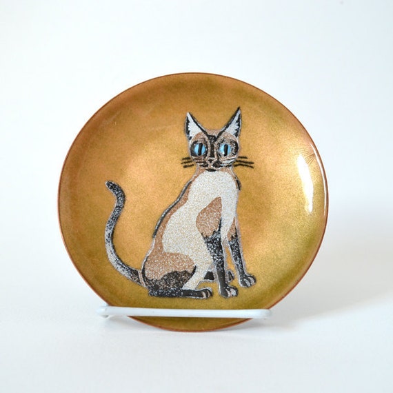 Annemarie Davidson Enamel on Copper Cat Plate