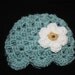 handmade baby cap- baby girl doll beanie hat super soft- blue hat with daisy