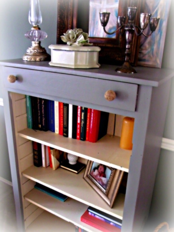 Items similar to Gray Painted, Bookcase, Wood, Refurbished, Vintage
