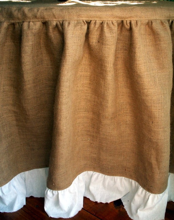 Fitted Gathered Round Burlap Tablecloth with a 5 Torn