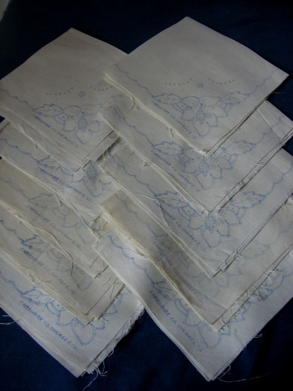 Stamped Linen Embroidery Vintage Linen Napkins Set of Ten To