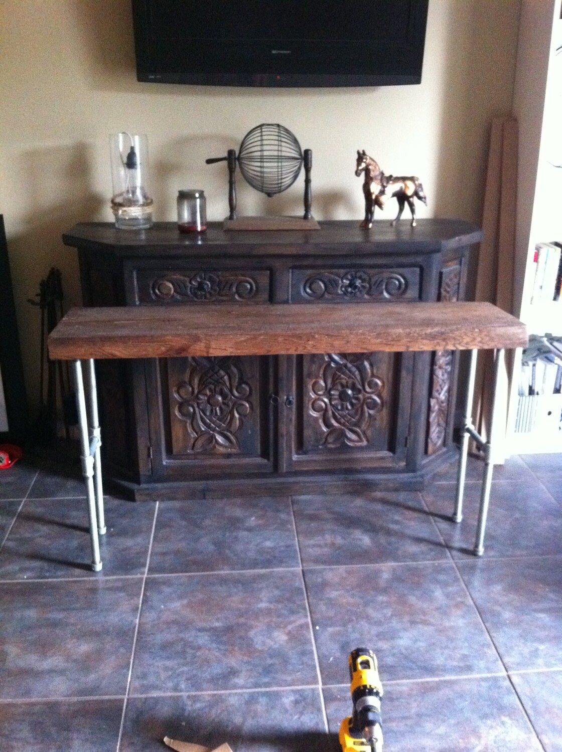 Reclaimed barnwood hickory table wood side entry way loft