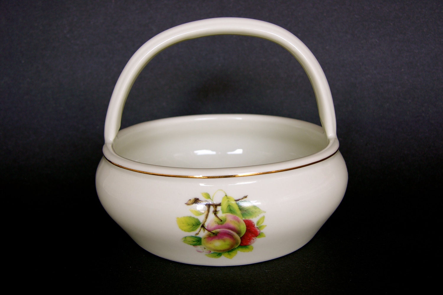 Vintage Ceramic Basket With Handle, Apple Design By Baum Brothers