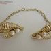 Vintage 60s sweater clips. Gold filigree faux pearls. Leaf motif.
