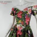 80s Black Floral Party Dress Off Shoulder Full Skirt - sm TREASURY ITEM