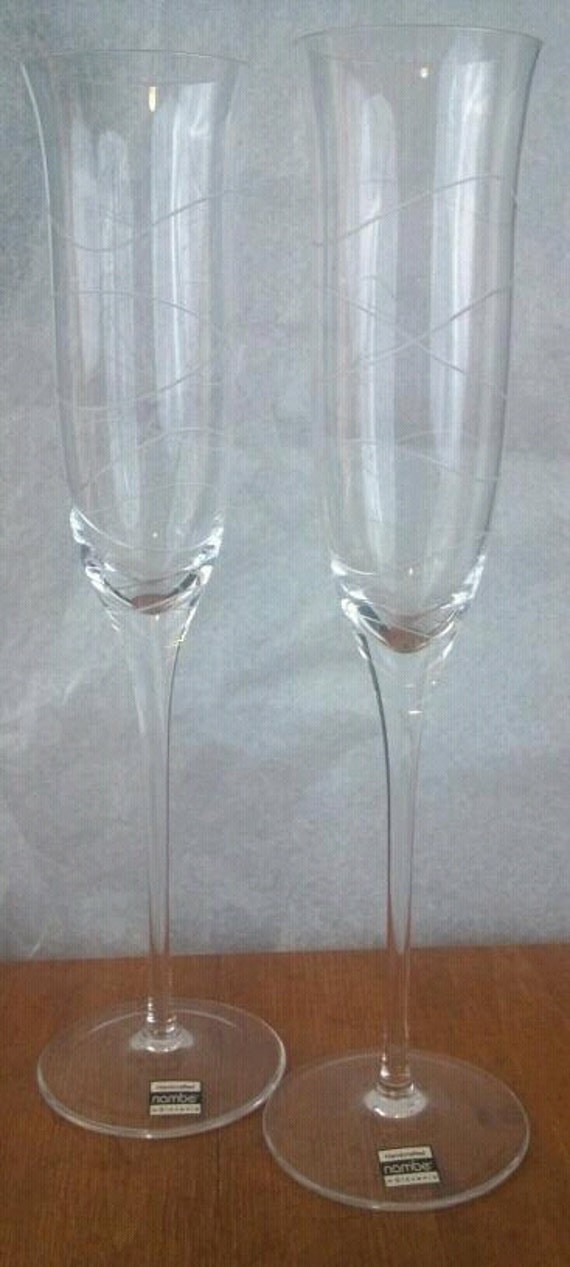 Vintage Mod Wedding Flutes Nambe Crystal Flutes Champagne