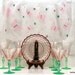 Vintage Green and Pink Glass Set wine glasses goblets Martini glass pink dish and apron