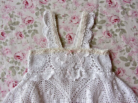 Victorian Style Crocheted Tunic Camisole Extra Small Pink