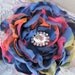 Sale......Royal Blue Satin and Rainbow Organza Fabric Flower Hair clip or Brooch with a Beautiful Rhinestone Accent