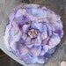 Lavender Satin with Lavender Print Flower Pin, Brooch, Hair Clip with a Round Pink Rhinestone Accent