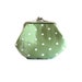 Small Change Purse - sage green with white polka dots - kiss clasp frame- UK Seller